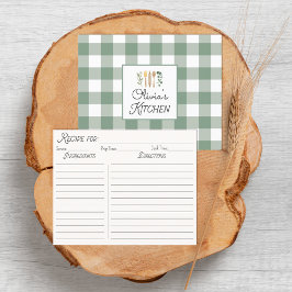 Sage Grönt Gingham Mönster Farmhouse Rececipe Card