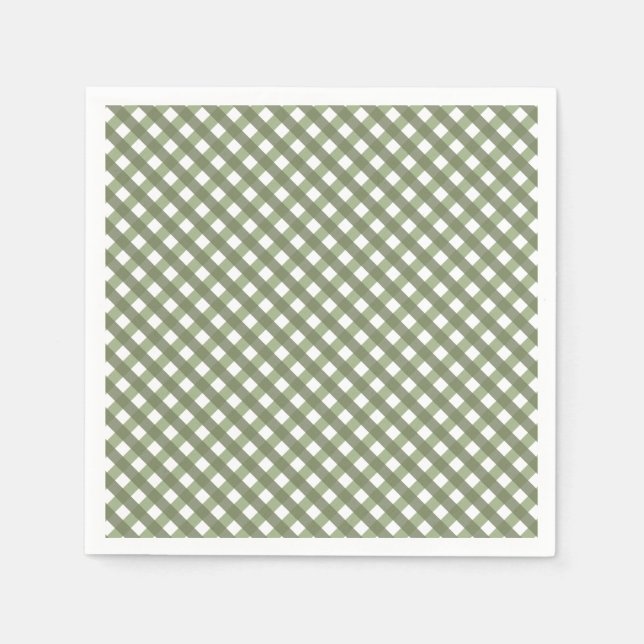 Sage Grönt Gingham Patterned Pappersservett (Framsidan)