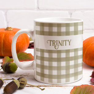 Sage Grönt Gingham Play Personlig Kaffemugg
