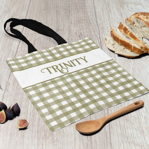 Sage Grönt Gingham Play Personlig Tygkasse