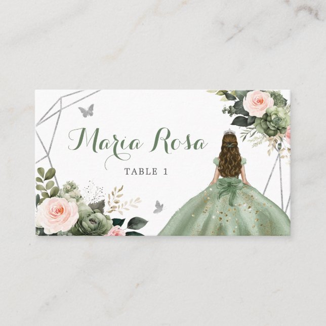 Sage Grönt  Girl Sweet 16:e födelsedagen Placeringskort (Framsida)