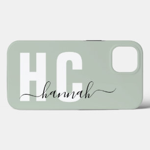Sage Grönt Girly Script Monogram Namn