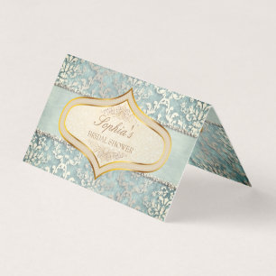 Sage Grönt Glimmer Damask-bröllopskort Visitkort