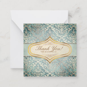 Sage Grönt Glimmer Damask Wedding Anteckningskort