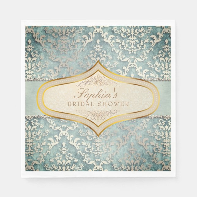 Sage Grönt Glimmer Damask Wedding Möhippa Pappersservett (Framsidan)