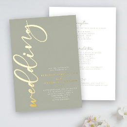 Sage Grönt Gold Foil Wedding bjudande