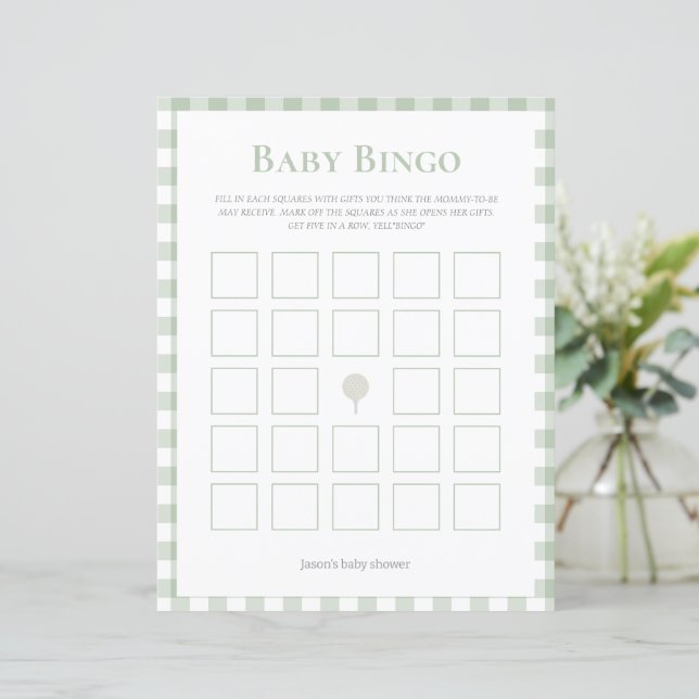 Sage grönt golf babydusch bingo-spel (Stående Fram)