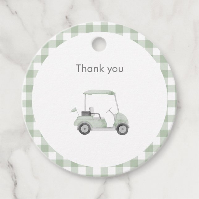 Sage grönt golf babydusch gåvor etiketter (Framsida)