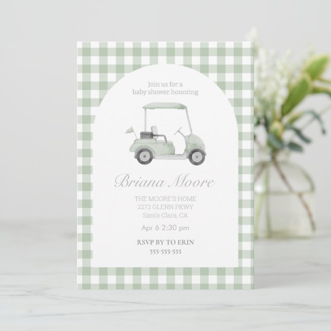 Sage grönt Golf cart babyduschinbjudan Inbjudningar (Stående Fram)
