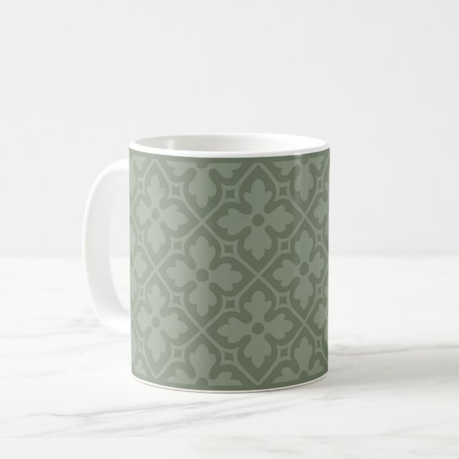 Sage Grönt Gothic Revival Quatrefoil Coffee Mugg (Framsida vänster)