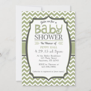 Sage Grönt Grått Chevron Baby Shower-inbjudan Inbjudningar