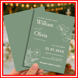 Sage Grönt Greenery Boho Blommigt Bröllop Inbjudningar