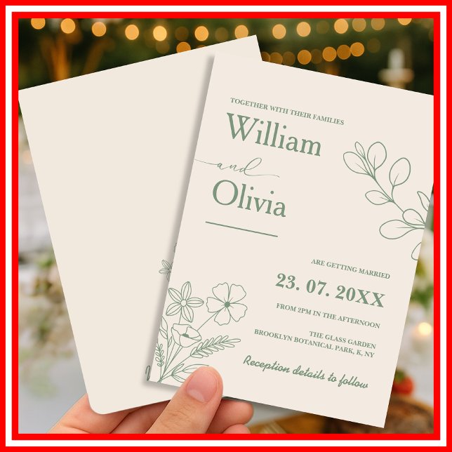 Sage Grönt Greenery Boho Bröllop Inbjudningar (Skapare uppladdad)