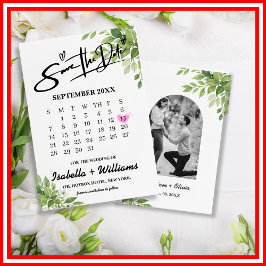 Sage Grönt Greenery Calendar Bröllop spara datum Tilläggskort