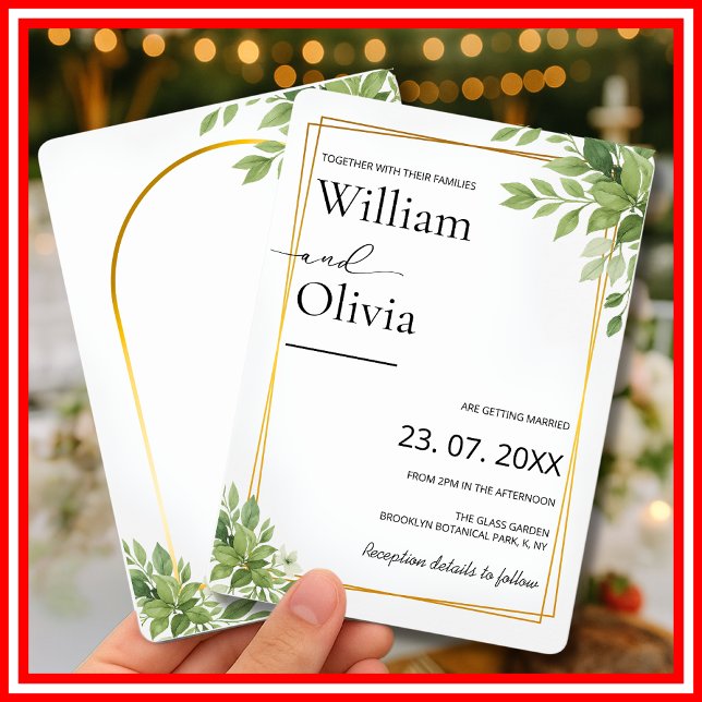 Sage Grönt Greenery Guld Geometric Rustic Bröllop Inbjudningar (Skapare uppladdad)