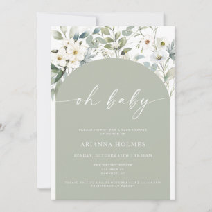 Sage Grönt Greenery Hej Baby Shower Inbjudningar