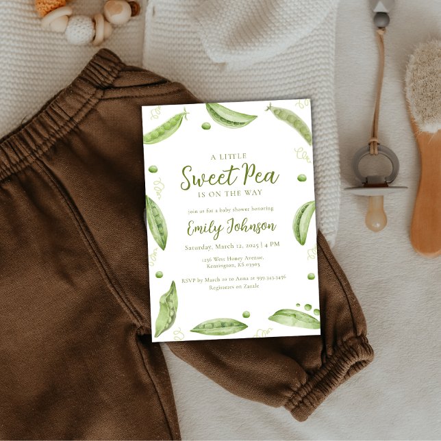 Sage Grönt Greenery Sweet Pea in Pod Baby Shower Inbjudningar (Sage Green Greenery Sweet Pea In Pod Baby Shower Invitation)