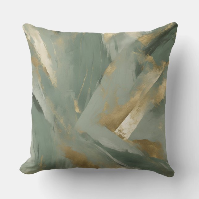 Sage Grönt Guld Beige Färg Kudde (Framsida)