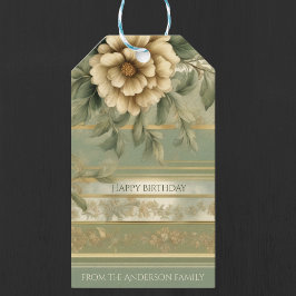 Sage grönt guld-blommans märkre för avsvärtning av presentetikett