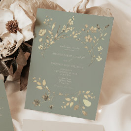 Sage Grönt Guld Blommigt Bröllbjudan Inbjudningar