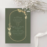 Sage Grönt & Guld Elegant Botaniska Ram Bröllop Inbjudningar<br><div class="desc">Chic och elegant grönt inbjudningar med faux guld botanical ram och vit typografi. Ett handritat grönt ram med namn och händelseinformation i enkel, delikat typografi med guld blomstrande ampersand. Perfekt för ett vår, sommar, fall eller vinterbröllop. Kort som går tillbaka till samma grönt färg med vit löv mönster. Klicka på...</div>