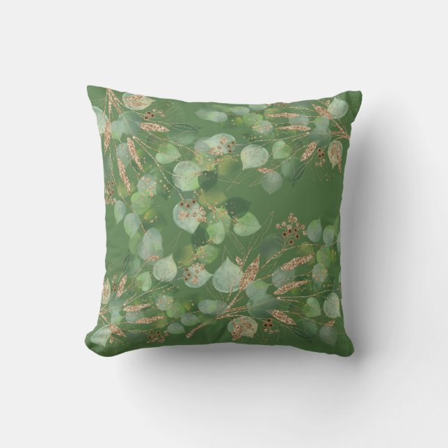 SAGE GRÖNT & GULD EUCALYPTUS DUBBLA SIDED Cushion Kudde (Framsida)