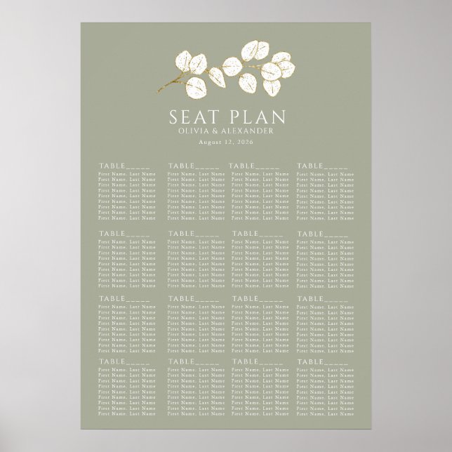 Sage Grönt Guld Eucalyptus Lövs Sittkartor Poster (Framsidan)