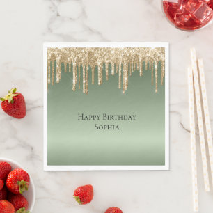 Sage Grönt Guld Gnistra Glitter Drives Birthday Pappersservett