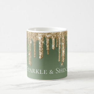 Sage Grönt Guld Gnistra Glitter Drives Kaffemugg