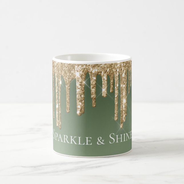 Sage Grönt Guld Gnistra Glitter Drives Kaffemugg (Center)