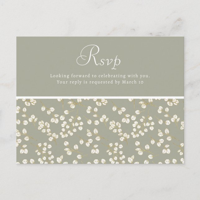 Sage Grönt Guld Greenery Bröllop OSA vykort (Framsida)