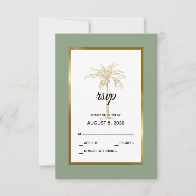Sage Grönt Guld Handflatan Träd Beach Wedding OSA Kort (Framsida)