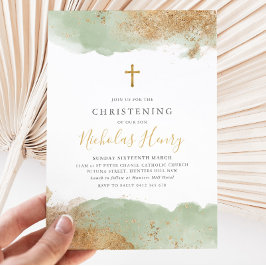Sage Grönt Guld Kor Boys Baptism Christening Inbjudningar
