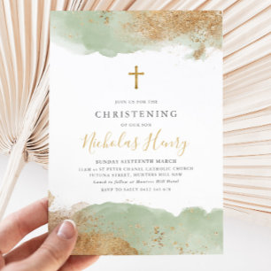 Sage Grönt Guld Kor Boys Baptism Christening Inbjudningar