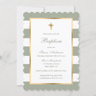 Sage Grönt Guld Kor Stars Stripe Baptism Inbjudningar