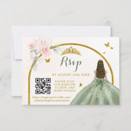 Sage Grönt Guld Princess Butterfly Mis Quince QR OSA Kort