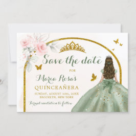 Sage Grönt Guld Princess Butterfly Quinceañera Inbjudningar