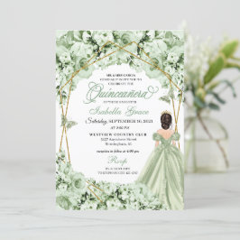 Sage Grönt Guld Princess Dress Quinceanera Inbjudningar