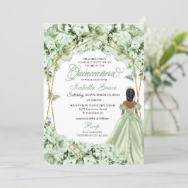 Sage Grönt Guld Princess Dress Quinceanera Inbjudningar