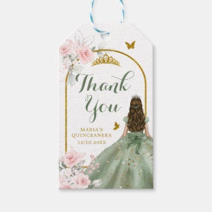 Sage Grönt Guld Princess Quinceañera Tack Presentetikett