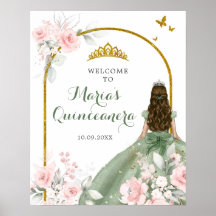 Sage Grönt Guld Princess Quinceanera Välkommen