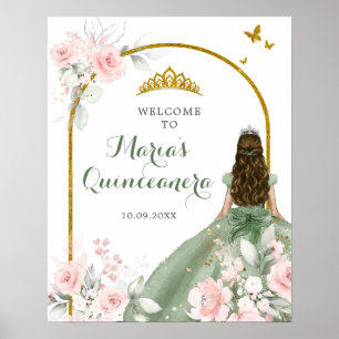 Sage Grönt Guld Princess Quinceanera Välkommen Poster