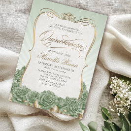 Sage Grönt Guld Quinceañera Inbjudningar