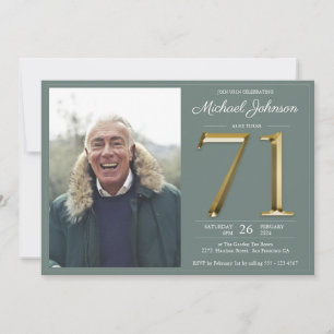 Sage Grönt Guld Text Classy Photo 71 Birthday Inbjudningar