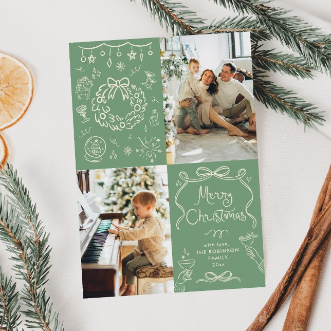 Sage Grönt Hand plockade Bows God jul 2 Photo Julkort (Skapare uppladdad)