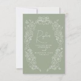 Sage grönt hand plockade löv monogram OSA bröllop Kort