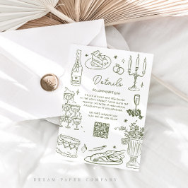 Sage Grönt Hand plockade Whimsical Bröllop Tilläggskort