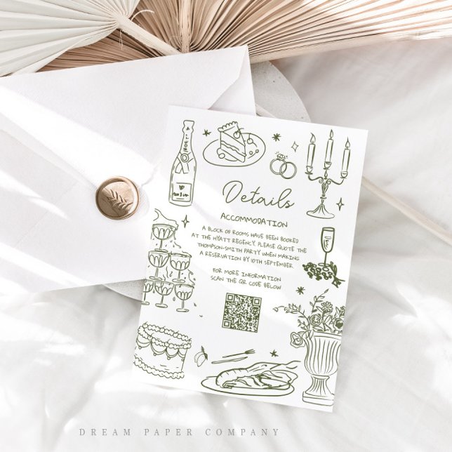 Sage Grönt Hand plockade Whimsical Bröllop Tilläggskort (Skapare uppladdad)