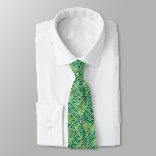 Sage Grönt Handflatan Mönster Tropical Neck Tie Slips (Bunden)