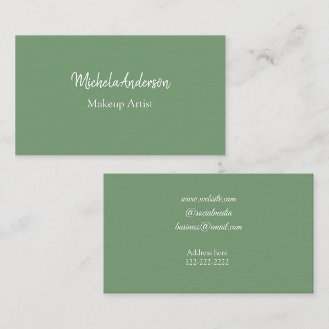 Sage grönt hårstilist lägga till namn kontaktwebbp visitkort (Fram/baksida)